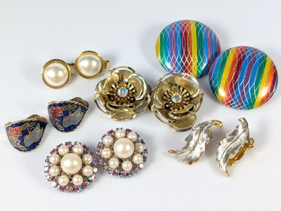 Clip On Earrings Jewelry Lot Rainbow Dome Faux Pearl AB Halo Enamel Butterfly