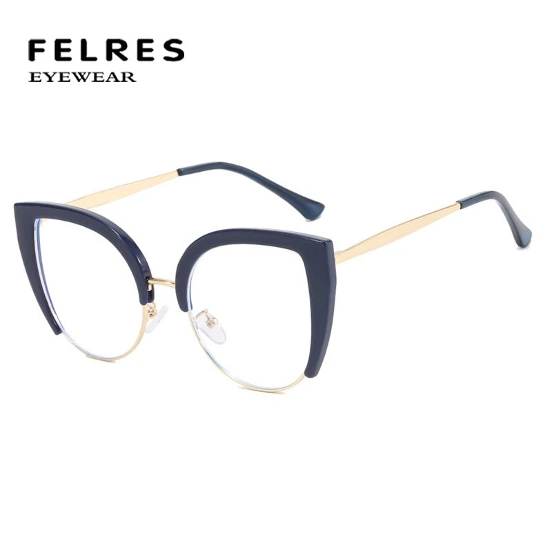 Mujeres Ojo de Gato Media Marco Gafas Miopía Anti Luz Azul Gafas Nuevas Foto 3 de 4