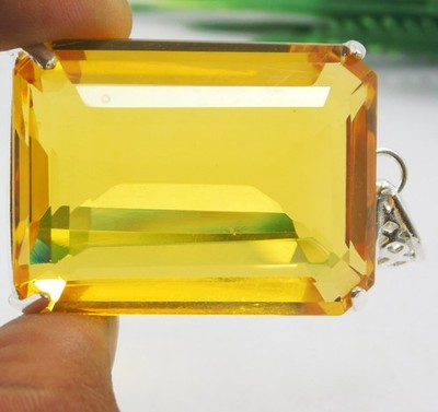 Pendant Solid Silver 206.25 Ct Natural Yellow Topaz Emerald Cut Loose Gemstone