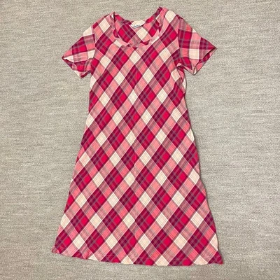 ISSEY MIYAKE Ombre à Carreaux Robe Manches Courtes Femme Taille M Vin Rose-Rouge - Photo 1/4