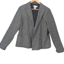 Coldwater Creek Womens Jacket Tweed Blazer Size PM Black White Textured