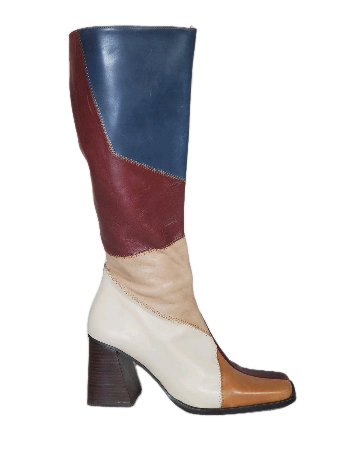 Alohas North Blue Geometric Patchwork Heeled Leat… - image 4