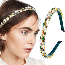 Rhinestones Headband Green Thin Head Bands Bling Crystal Hair Bands Bejeweled Di