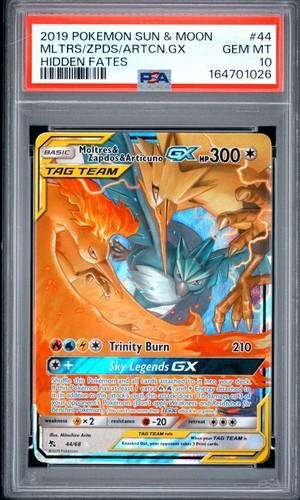 Moltres & Zapdos & Articuno Gx 44/68 Hidden Fates Pokemon PSA 10 Gem Mint Beaut