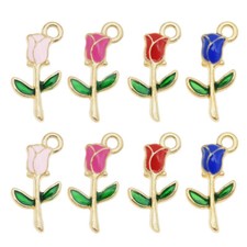 20pcs Enamel Alloy Assorted Rose Flowers Pendant Charms Jewelry DIY Accessories