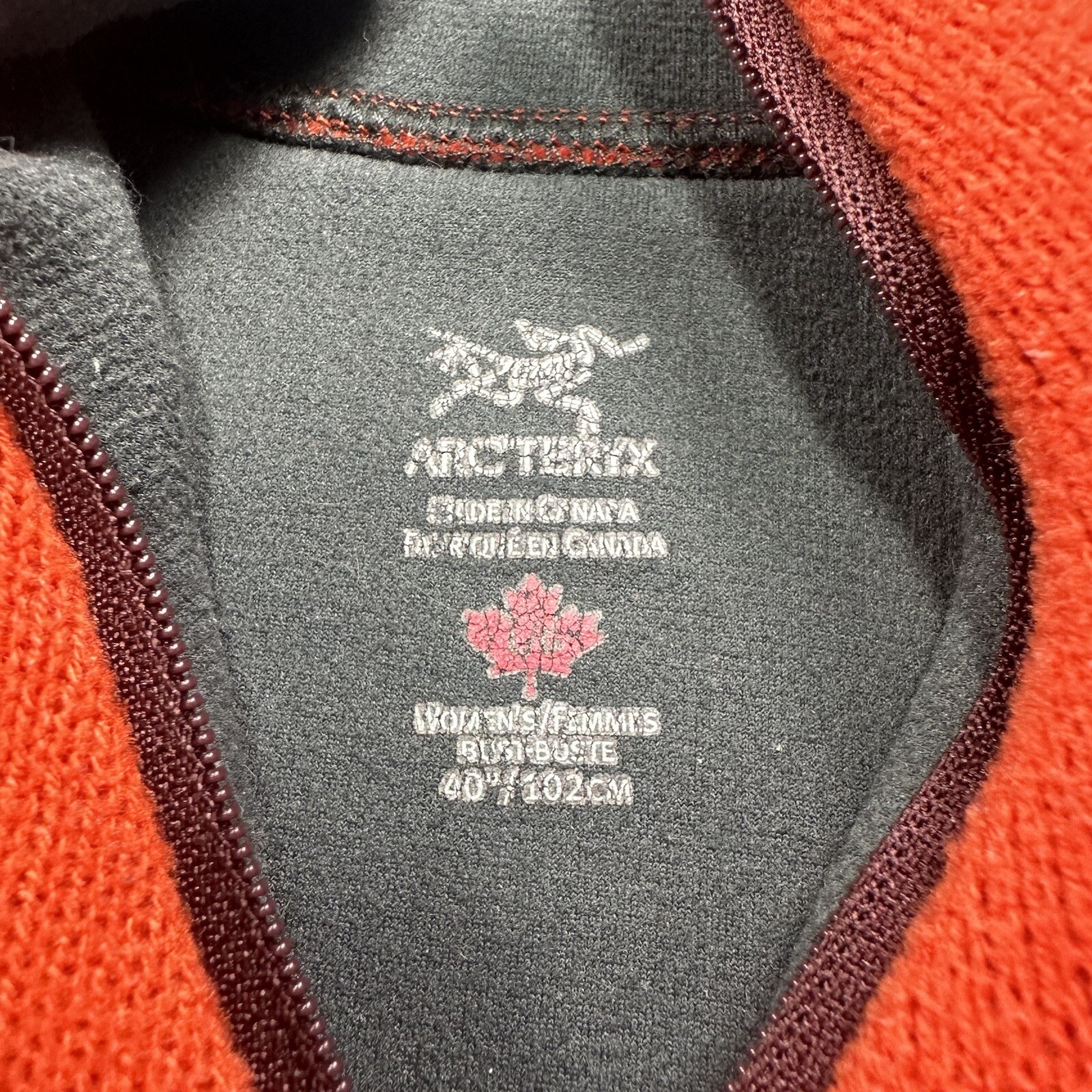 Donna ARC'TERYX quarto arancione cerniera taglia media raro escursionismo sking campeggio