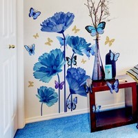 Wandtattoo Mit 3D Schmetterlinge Sticker Blumen Wandaufkleber Blau Wohnzimmer