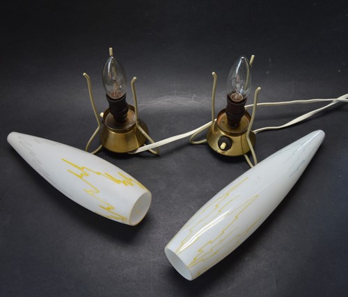 Vintage Czech Mid Century Modern 1950's Pair of Rocket Table Lamps Marked - Picture 6 of 9