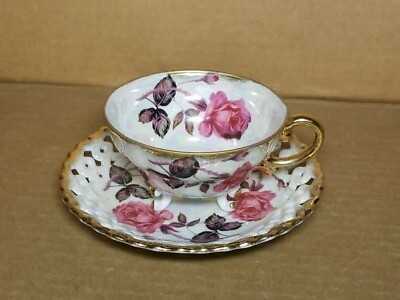 Royal Sealy China Tea Cup and Saucer Pink Flower Rose Gold Trim 3