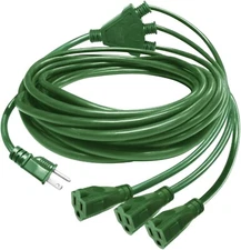 Outdoor Extension Cord 1 to 3 Splitter 3 Prong Outlets 28ft end to end 40' total