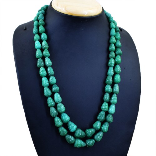 Finest Earth-Mined Green Emerald Beaded Necklace Strand - 695.15 Carats, Color Enhanced