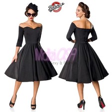Vestito Donna Elegante Stile Anni 50 Nero Vintage Diva Retro Svasato Belsira XL