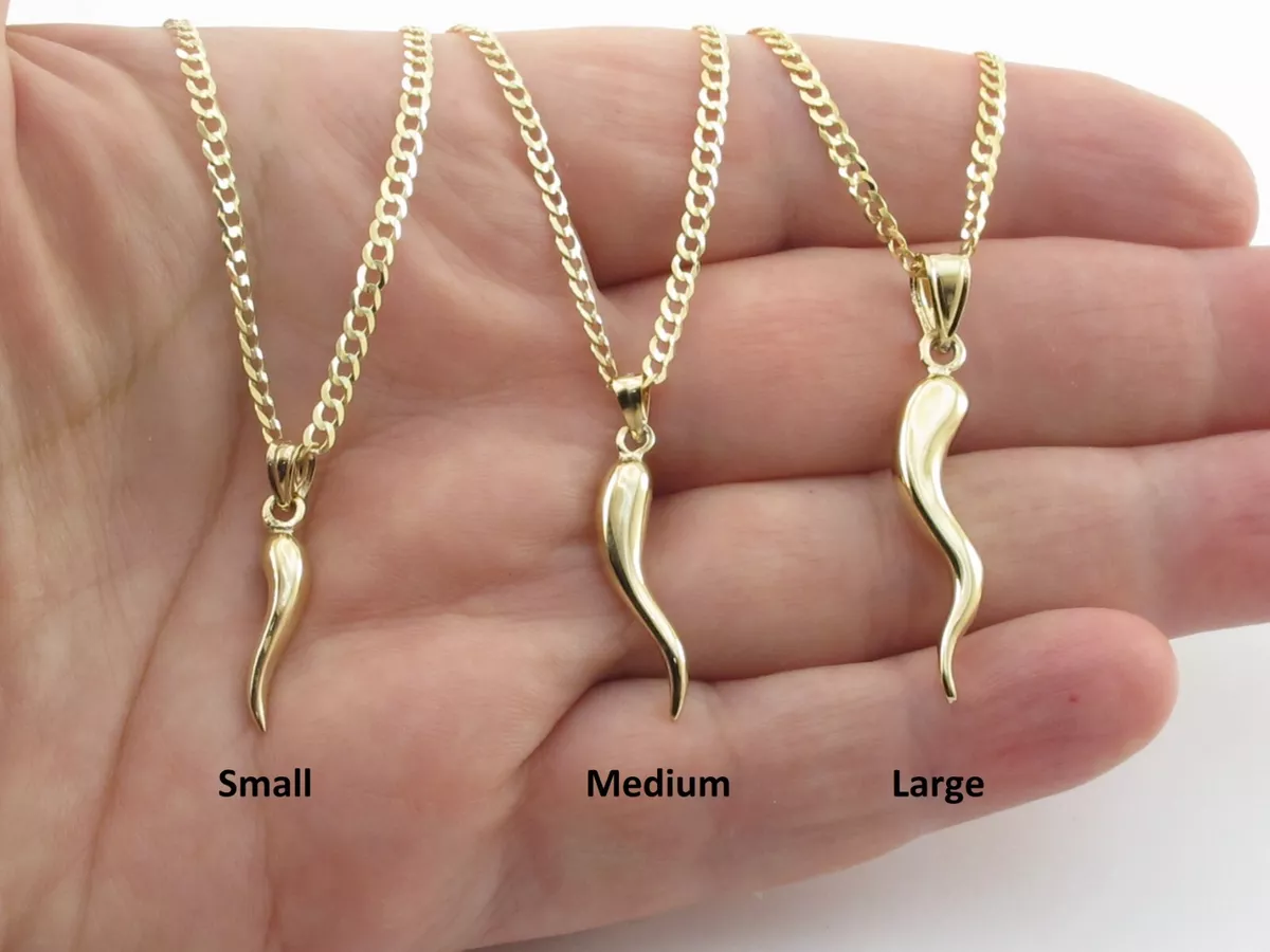 14k Solid Yellow Gold Italian Horn Necklace Small Medium Large