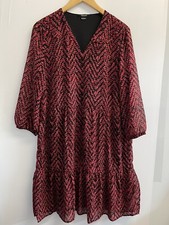 Heidi Klum Esmara Women's 8 Black Red 3/4 Sleeve Shift Dress Sheer Lined Ruffles