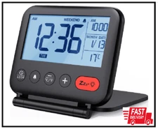 NOKLEAD Digital Travel Alarm Clock for Bedroom Office: Small LCD Desk Clock with