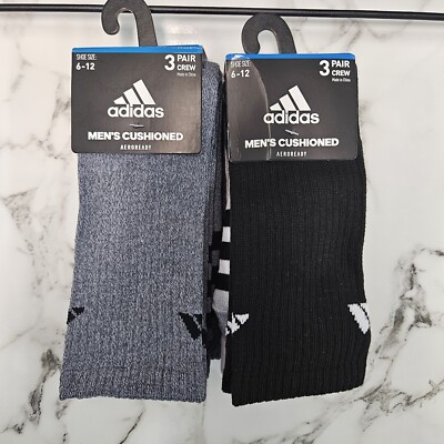 6 Pairs Mens Adidas Cushioned Areoready Socks Drying Technology Black/Grey/White