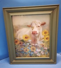 Framed & Matted Print of Painting of Charolais Cow Bull amongst the Sunflowers