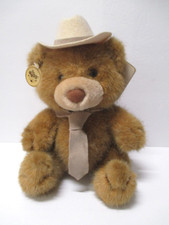 VINTAGE RUSS CARESS SOFT PETS COWBOY STUFFED 9" INCH SITTING BEAR BIN CL