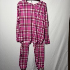 Joyspun Womens Small 4/6 Knit Long Sleeve Crewneck Top Capri Pajama Set Plaid