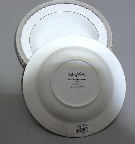Mikasa Platinum Crown Rimmed Soup Bowls Set of 4 L3428 Fine China Silver NEW - Picture 7 of 7