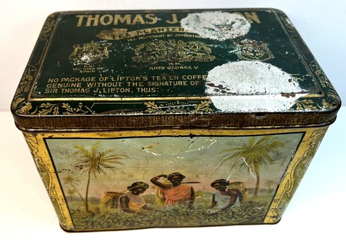 TEA PICKERS ARTWORK ca 1930 CEYLON-SRI LANKA LIPTON TEA METAL BOX - PLANTER - Picture 3 of 8