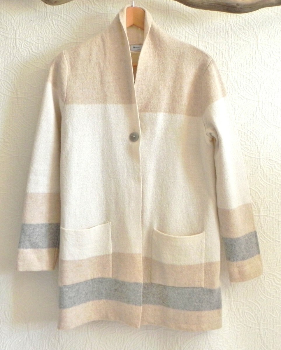 Bianco Blu Italy Cardigan/Duster One Button Wool Blend Pockets  Multi-Color S