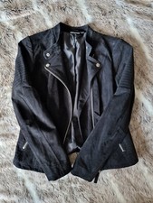 Black Biker Style Real Suede Womens Jacket Size Small