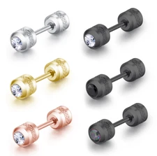 A Pair Surgical Titanium Steel Double Sided Screw Back CZ Stud Earrings 4mm PE65
