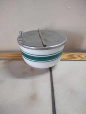 Vintage Made In USA Medco Sugar Bowl w/Metal Flip Top Green Stripe