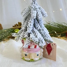 Flora Bunda Pastel Ceramic Nutcracker Head Potted Flocked Tree  Christmas New