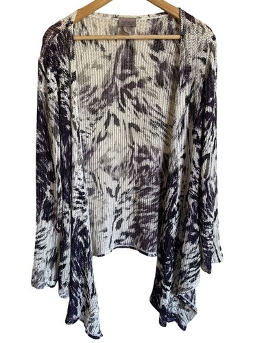 Easywear by Chico's weiß lila abstrakt Aquarell offen Strick drapiert lange Linie