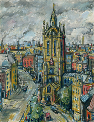 Newcastle Cathedral, Öl auf Hartfaserplatte, A3 Original Kunstwerk