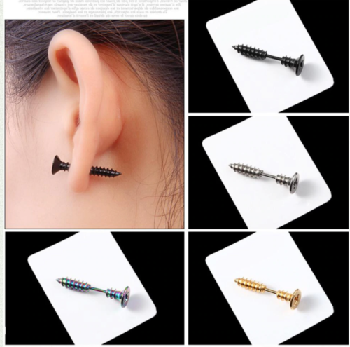 Fake Screw Nail Steel Earrings piercings Womens Mens Ear Studs Punk Single Pair
