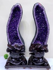 Top 869LB A Pair Natural Amethyst Geode Quartz Crystal Clusters Mineral Specime