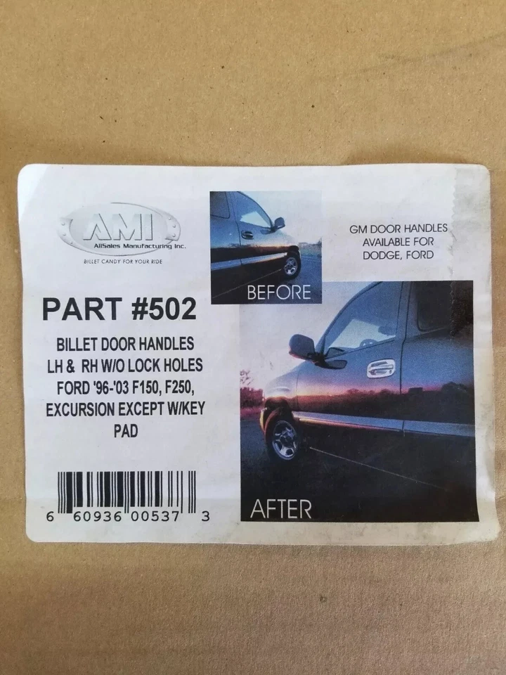 Parte 502 Manijas de puerta Billet izquierda y derecha sin orificio de bloqueo Ford 96-03 F150 F250 Excursión Foto 2 de 4