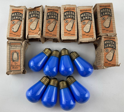 8 Vintage NOS Westinghouse MAZDA LAMPS 10W 115V ~ BLUE Bulbs & Packages ALL WORK