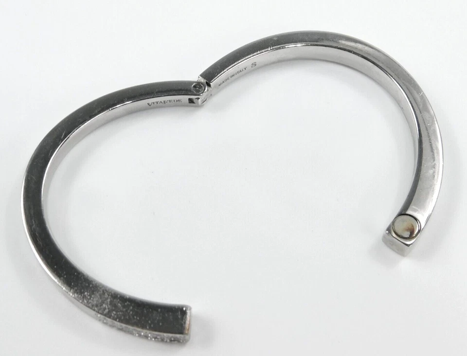 Vita Fede Italy S Silver Tone Pave Rhinestone Bypass Hinged Bangle Bracelet 6" - Image 4 of 4