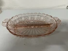 Vintage Pink Depression Glass Oval Divided Serving Dish Tray 12" x 7.75"