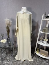 Luxury Cream Marina Satin Diamanté Abaya Dress55” Free Size UK 10–24 Modest Wear