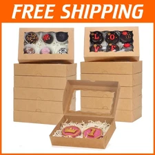 100 Pack Brown Bakery Boxes - Macaron Truffle Donut Cakes