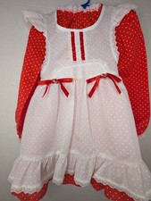Vintage EMy Girls Dress Size 5 Red White Polka Dot Lace Ruffle Prairie Party USA