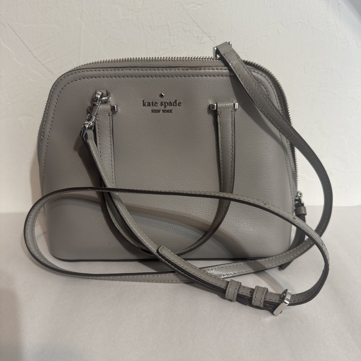 KATE SPADE MED DOME SATCHEL K8701 SAFFIANO PVC PLATINUM GREY TOV