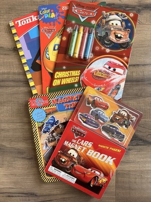 Disney Pixar CARS Magnetic tin T.S. SHURE+ TONKA Construction Coloring Books LOT