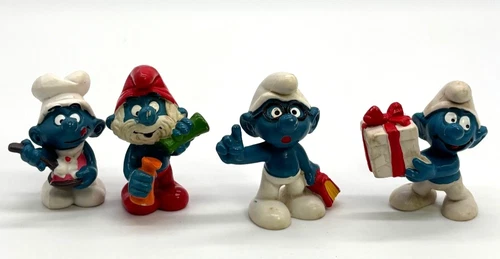 Lot of 4 Vintage Smurfs 1980 & 1981 PVC Figures Schleich Peyo Cartoon Toys- Papa