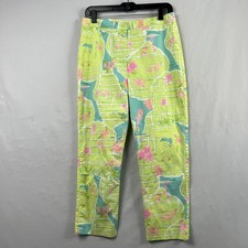 Vintage Lilly Pulitzer Cropped Pants Womens Sz 6 Tropical Map Green Coastal