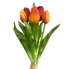 Künstlicher Tulpenbund, 5 Tulpen 30cm, Kunstblume Tulpe Frühling Orange-Rot