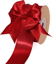 Bright Red Satin Ribbon 1 1/2 Inch 25 Yards Luxury Double Faced Red Ribbon for G