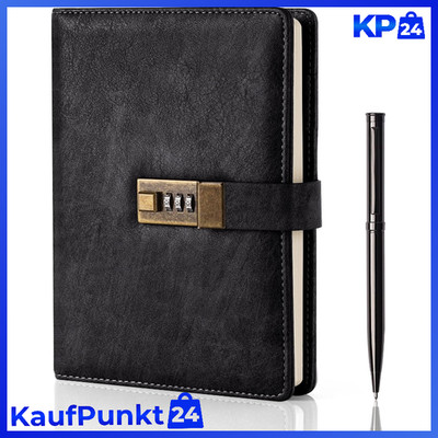 WEMATE Tagebuch mit Schloss A5 PU Leder 240 Seiten schwarz