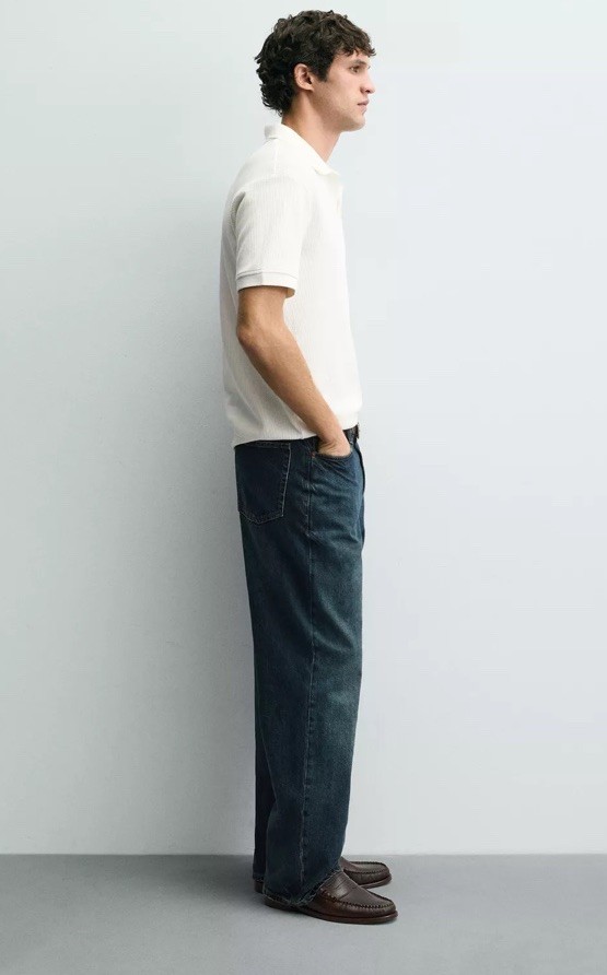 Zara Textured White Polo Shirt L Preppy Old Money Cotton thumbnail 13