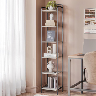 Bookcase Bookshelf, Narrow Book Shelf, Industrial Corner Shelf Storage Organizer